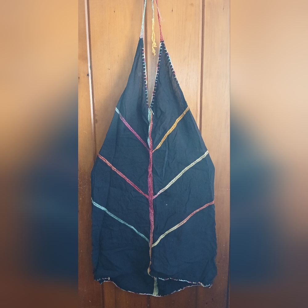 Cotton halter style top with rainbow stitching
